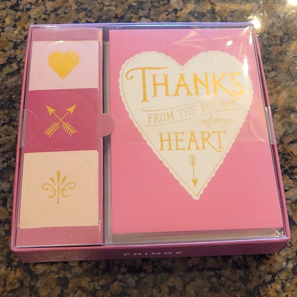 12 Thank You Cards: Thanks From The Bottom of My Heart (pink, white, and gold)